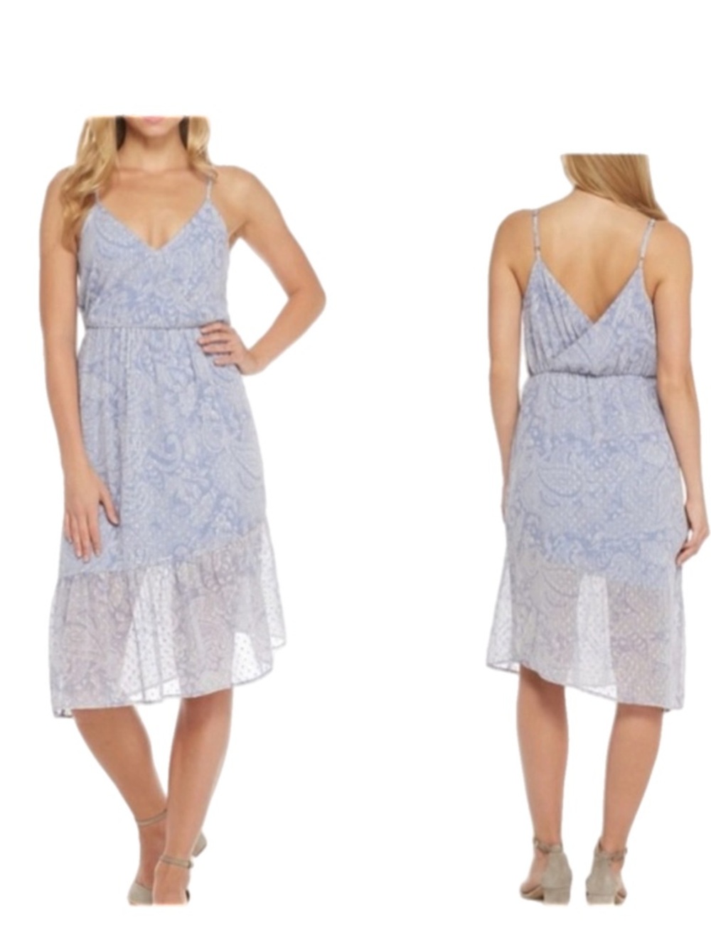 PARC & LEX Lace Midi Dress V Neck Cottagecore Floral/Paisley Small Lavender Boho